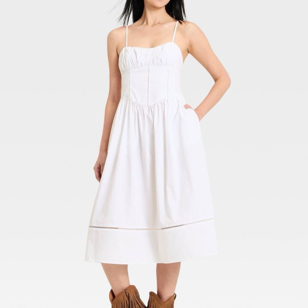 Women's Corset Midi Dress - A New Day White S New